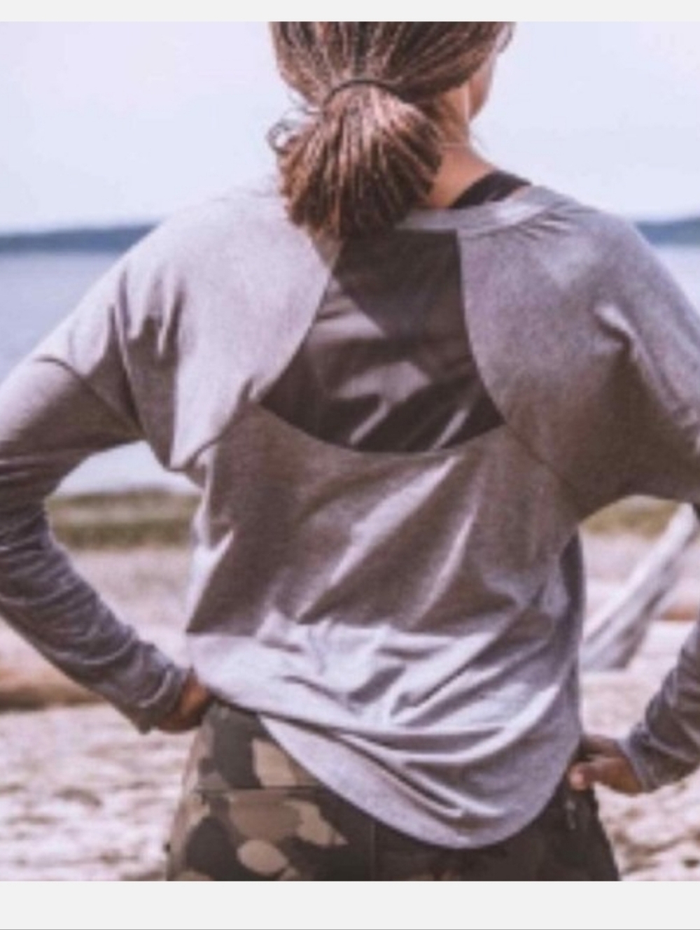 Athleta Topanga Mesh Back Long Sleeve Top S  Heather Gray  Activewear Yoga